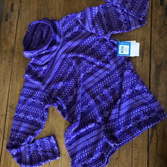 Women's Columbia Plush Purple Print T-Neck Top S - Picture 1 of 14